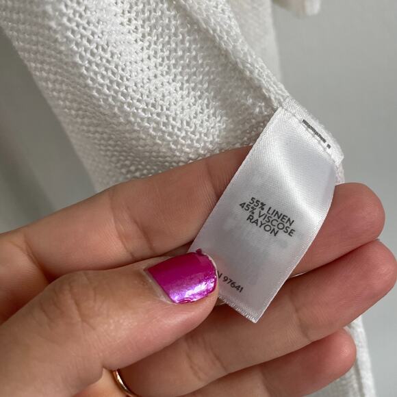 J Jill Cardigan Sweater Women 2X White Stretch Pockets Midi Coastal Linen Open - Picture 5 of 11